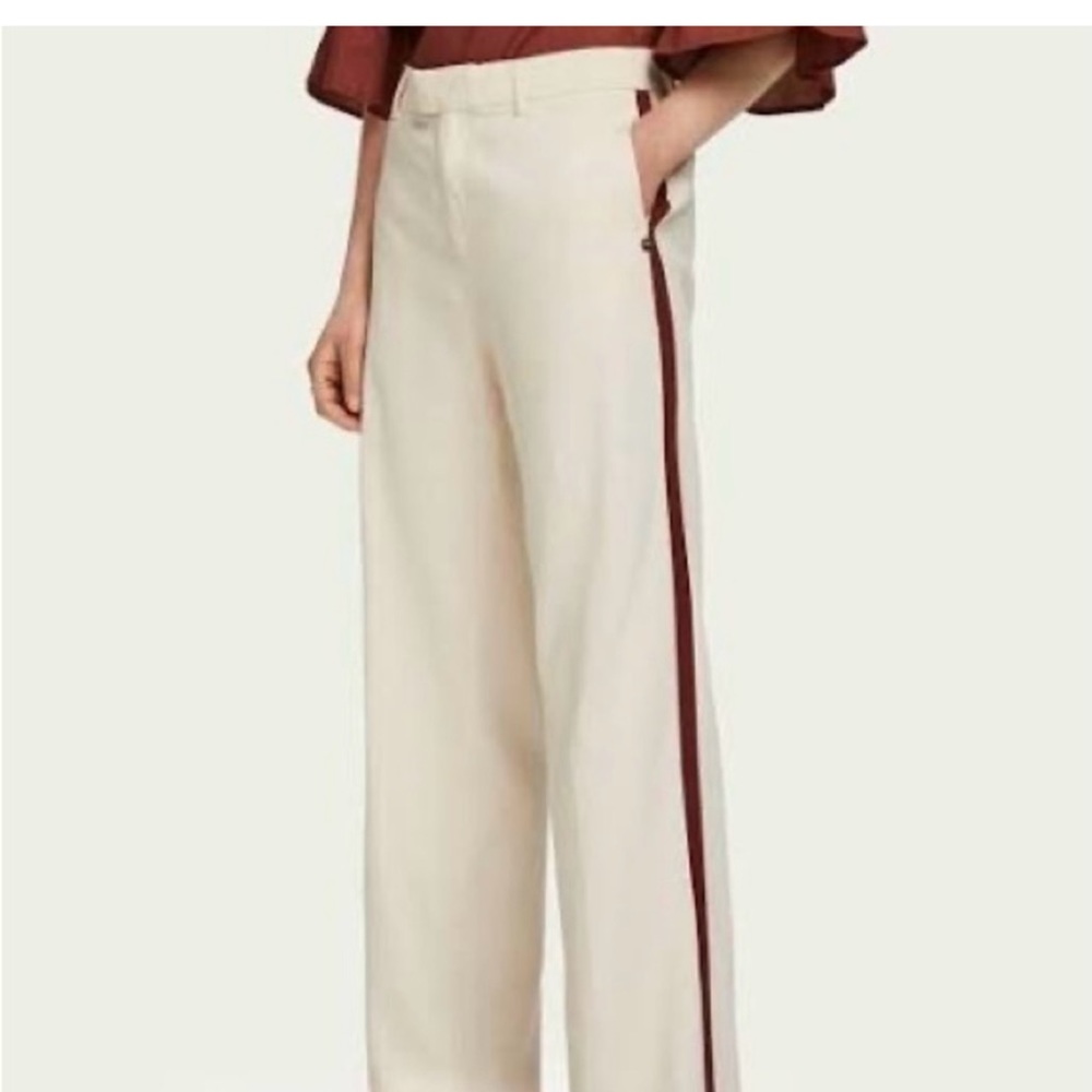 Scotch & Soda Contrast Wide Leg Trousers in Antique White